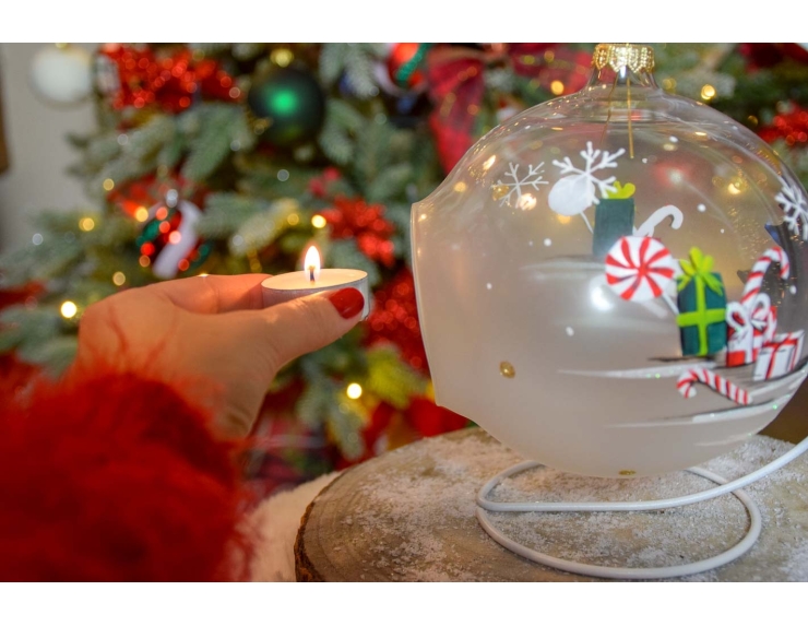 Photophore de Noël sapin verre soufflé D15cm