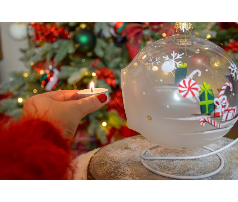 Photophore de Noël sapin verre soufflé D15cm