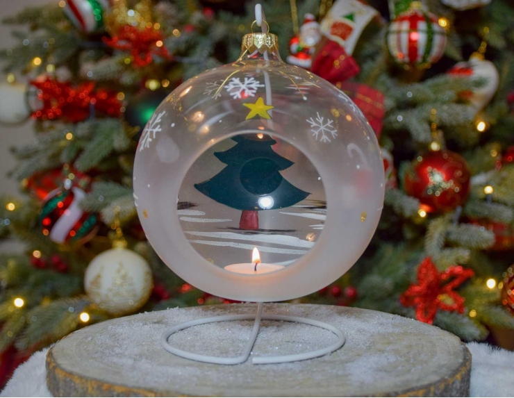 Photophore de Noël sapin verre soufflé D15cm