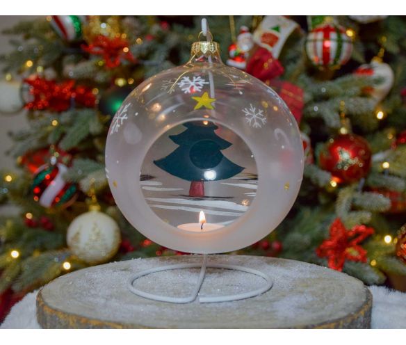 Photophore de Noël sapin verre soufflé D15cm
