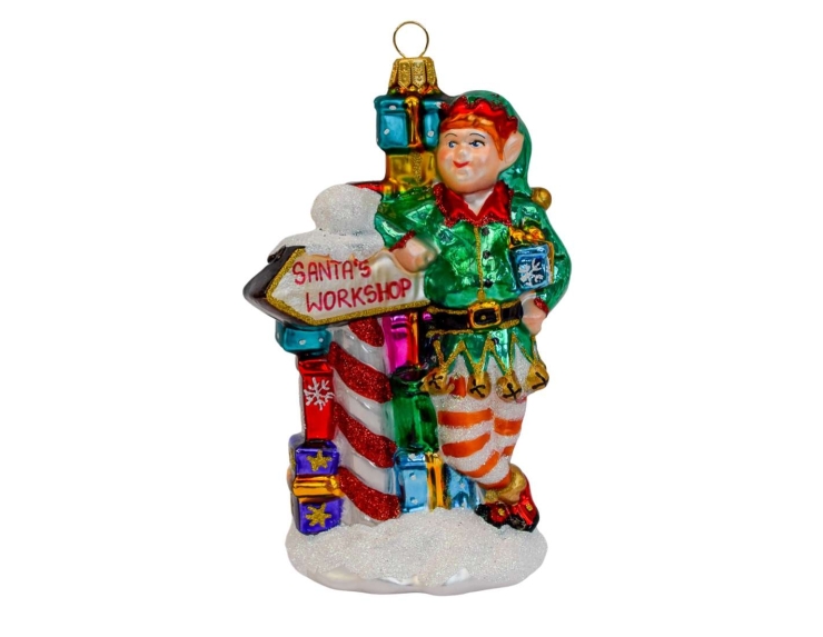 Boule de Noël Elf du Père Noël verre soufflé H20cm