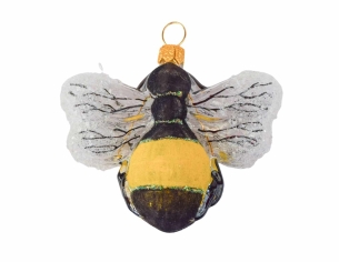 Boule de Noël abeille jaune et noire en verre soufflé, décorée à la main. Made in Europe, Hauteur : 5cm