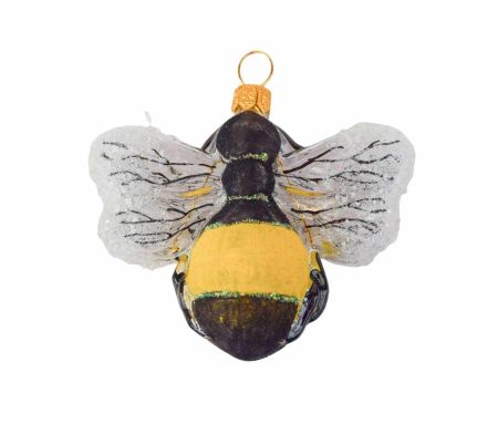 Boule de Noël abeille jaune et noire en verre soufflé, décorée à la main. Made in Europe, Hauteur : 5cm