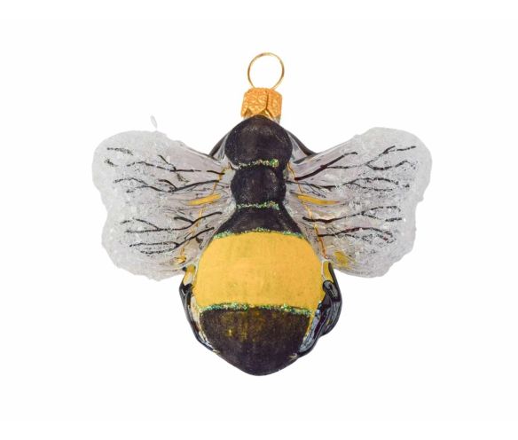Boule de Noël abeille jaune et noire en verre soufflé, décorée à la main. Made in Europe, Hauteur : 5cm