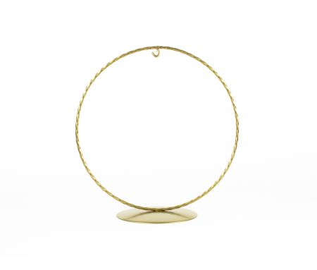 Support pour boule de Noël en forme de cercle, métal doré, pour boule de Noël de 15 cm de diamètre. Hauteur du support : 20 cm.