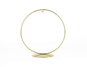 Support pour boule de Noël en forme de cercle, métal doré, pour boule de Noël de 15 cm de diamètre. Hauteur du support : 20 cm.