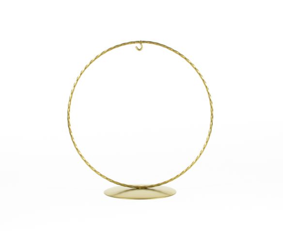Support pour boule de Noël en forme de cercle, métal doré, pour boule de Noël de 15 cm de diamètre. Hauteur du support : 20 cm.