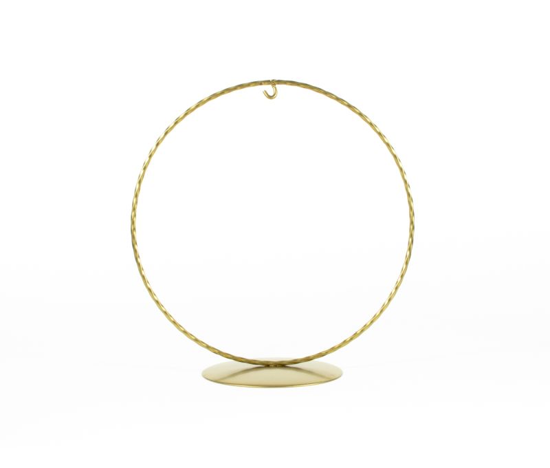 Support pour boule de Noël en forme de cercle, métal doré, pour boule de Noël de 15 cm de diamètre. Hauteur du support : 20 cm.