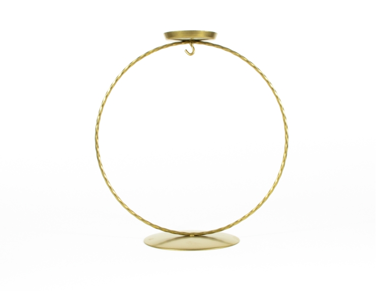 Support pour boule de Noël en forme de cercle, métal doré, pour boule de Noël de 12cm de diamètre avec bougeoir sur le dessus