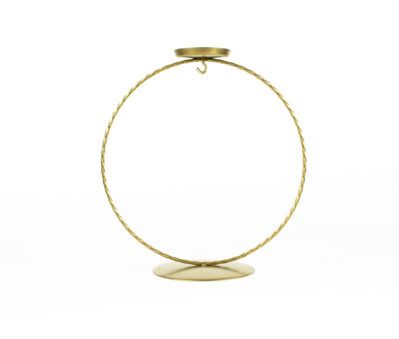 Support pour boule de Noël en forme de cercle, métal doré, pour boule de Noël de 12cm de diamètre avec bougeoir sur le dessus