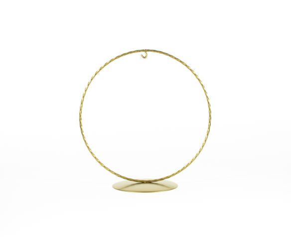 Support pour boule de Noël en forme de cercle, métal doré, pour boule de Noël de 12cm de diamètre. Hauteur du support : 15cm.