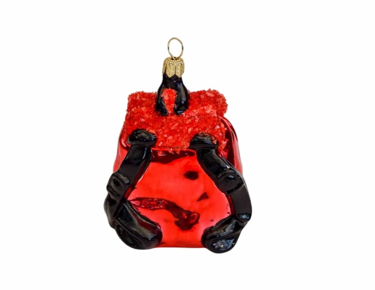 Boule de Noël originale sac à dos rouge et noir en verre soufflé pour sapin de Noël
