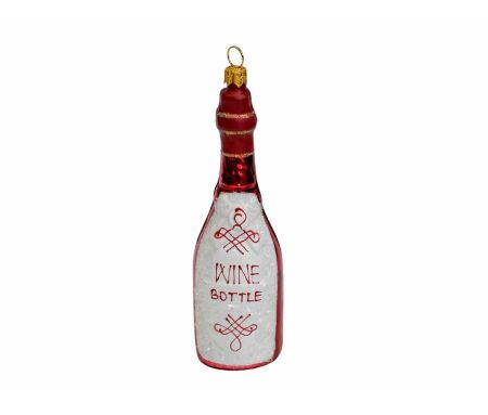 Boule de Noël originale bouteille de vin rouge, verre soufflé et peinte à la main pour sapin de Noël. Hauteur : 13cm