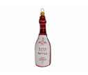 See slide Boule de Noël originale bouteille de vin rouge, verre soufflé et peinte à la main pour sapin de Noël. Hauteur : 13cm