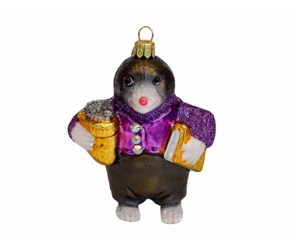 Suspension de Noël taupe grise et mauve en verre soufflé, made in Europe. Hauteur : 10cm