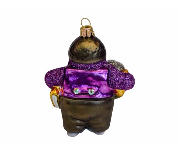 Suspension de Noël taupe grise et mauve en verre soufflé, made in Europe. Hauteur : 10cm