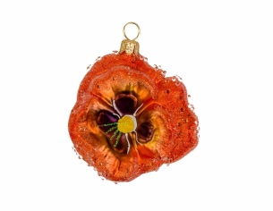 Suspension de Noël originale en verre soufflé, fleur pensée orange. Diamètre : 7cm