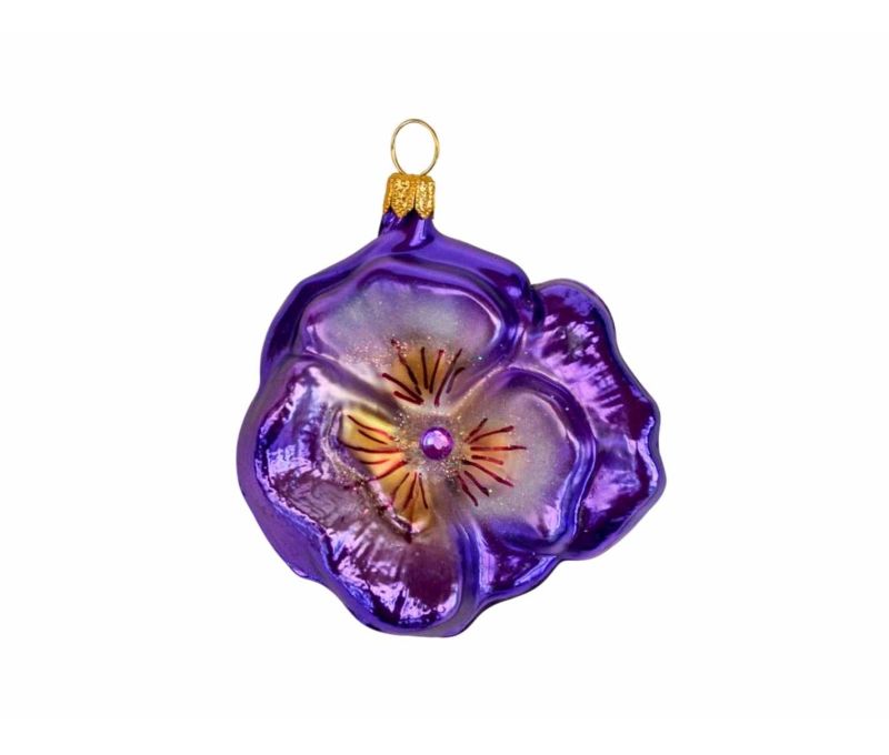 Suspension fleur pensée mauve verre soufflé D7cm