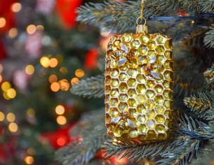 Tranche miel suspension de Noël verre soufflé, made in Europe. 12cm