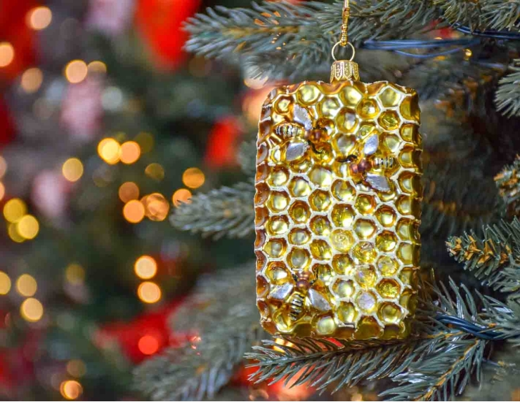 Tranche miel suspension de Noël verre soufflé, made in Europe. 12cm