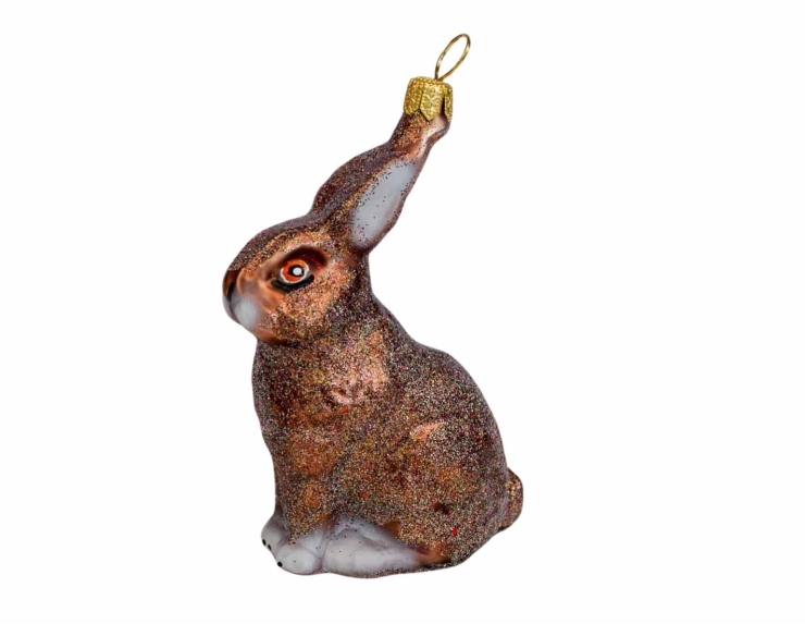 Boule de Noël originale lapin brun en verre soufflé, peint à la main. Made in Europe, Hauteur : 10cm