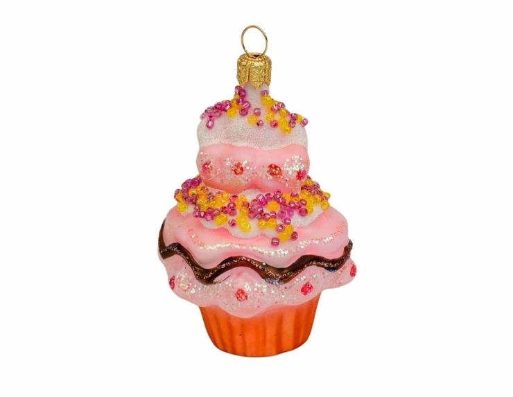 Suspension de Noël originale cake rose en verre soufflé, avec perles. 
Hauteur:8cm