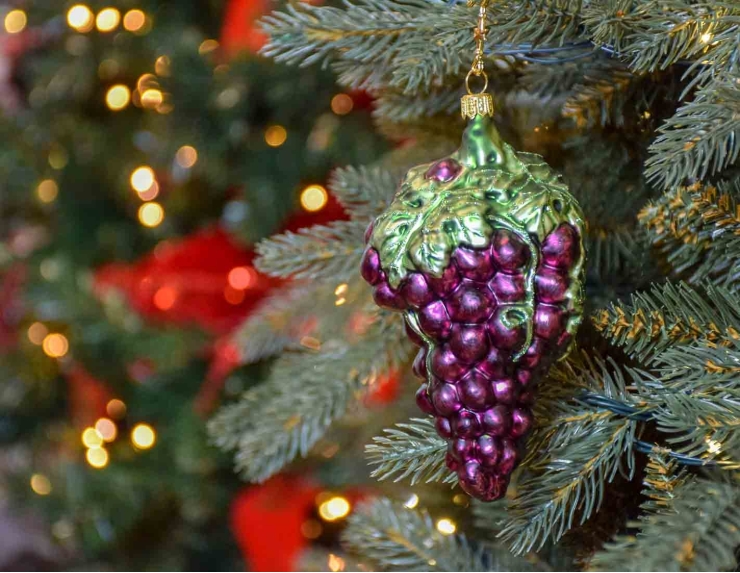 Suspension de Noël raisin rouge verre soufflé H14cm