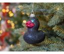 See slide Suspension sapin de Noël originale canard noir avec bec rose, hauteur 11cm