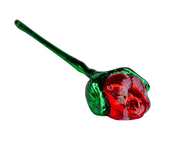 Rose rouge en verre soufflé et peinte à la main. Made in Europe