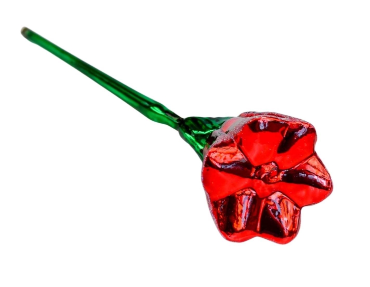 Décoration fleur rouge verre soufflé H20cm