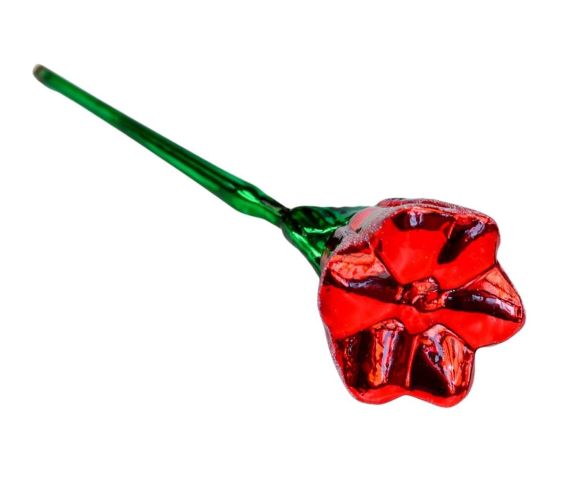 Décoration fleur rouge verre soufflé H20cm