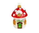 See slide Boule de Noël champignon maison, verre soufflé pour suspendre au sapin. Hauteur 10cm, made in Europe