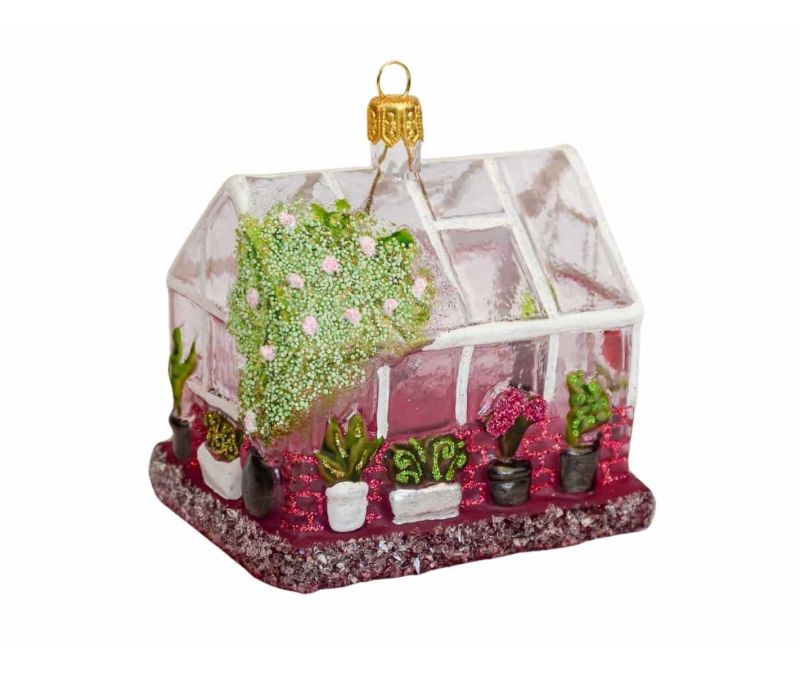 Suspension de Noël originale serre, verre soufflé et décorée à la main. 
Hauteur : 10cm