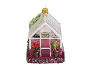 Suspension de Noël originale serre, verre soufflé et décorée à la main. 
Hauteur : 10cm