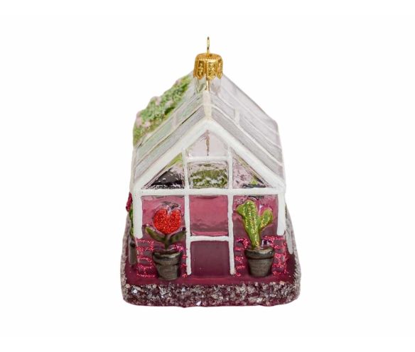 Suspension de Noël originale serre, verre soufflé et décorée à la main. 
Hauteur : 10cm