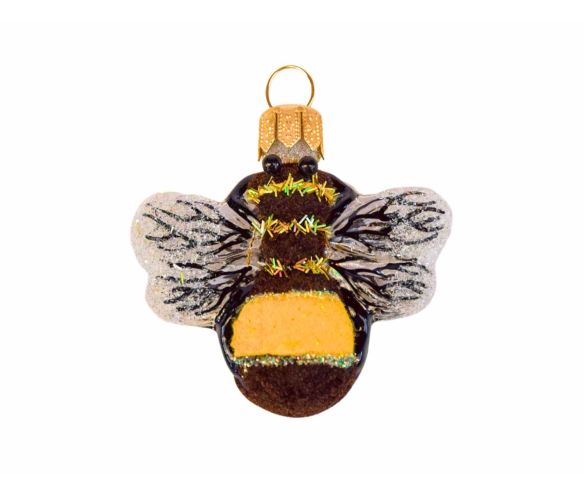 Boule de Noël abeille brune en verre soufflé, décorée à la main. Made in Europe. Hauteur : 5cm