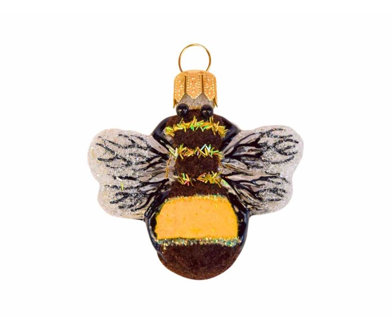 Boule de Noël abeille brune en verre soufflé, décorée à la main. Made in Europe. Hauteur : 5cm
