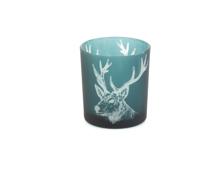 Photophore de Noël bleu foncé tête de cerf H8cm