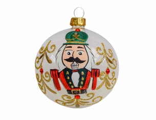 Boule de Noël transparente en verre, décor de casse-noisette entièrement peint à la main.