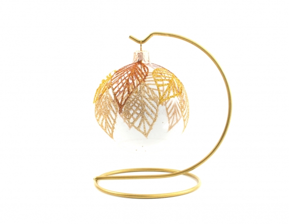 Boule de Noël transparente décor feuilles cuivrées pailletées - ø 8cm
