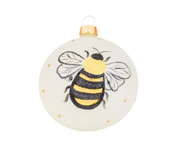 Décoration Noël boule en verre translucide abeille noire jaune D8cm