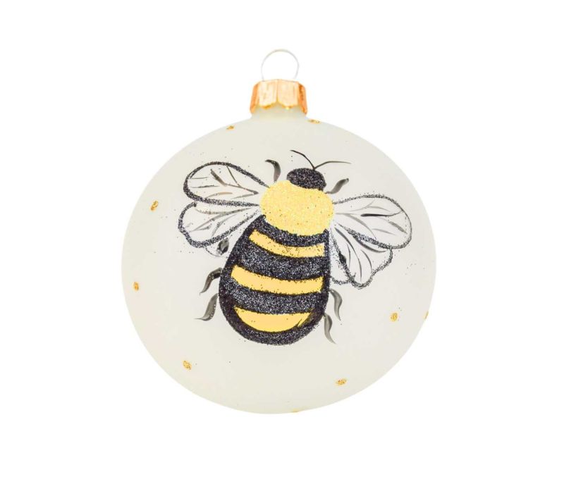 Décoration Noël boule en verre translucide abeille noire jaune D8cm