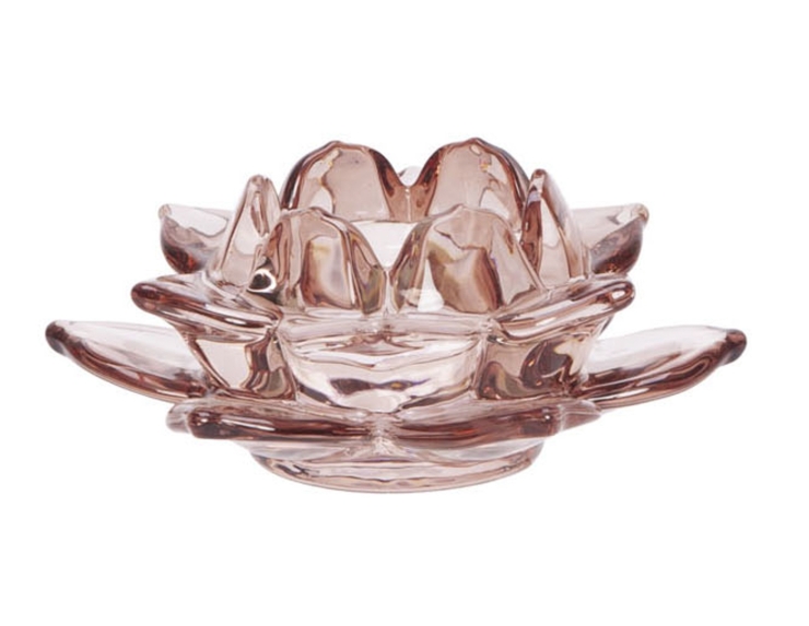 Bougeoir fleur rose en verre