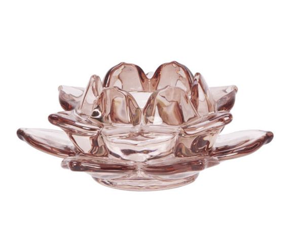 Bougeoir fleur rose en verre