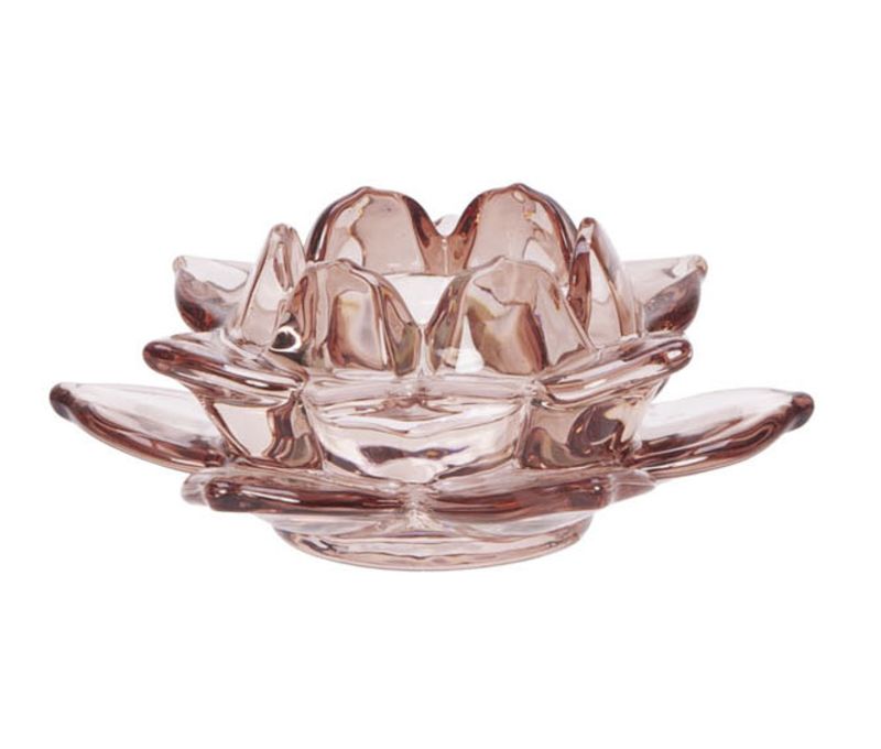 Bougeoir fleur rose en verre