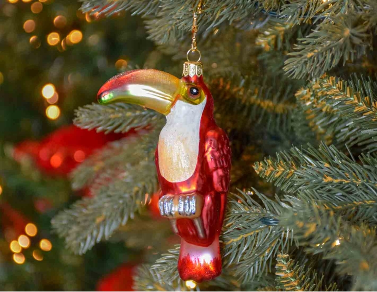 Boule de Noël toucan rouge verre H14cm