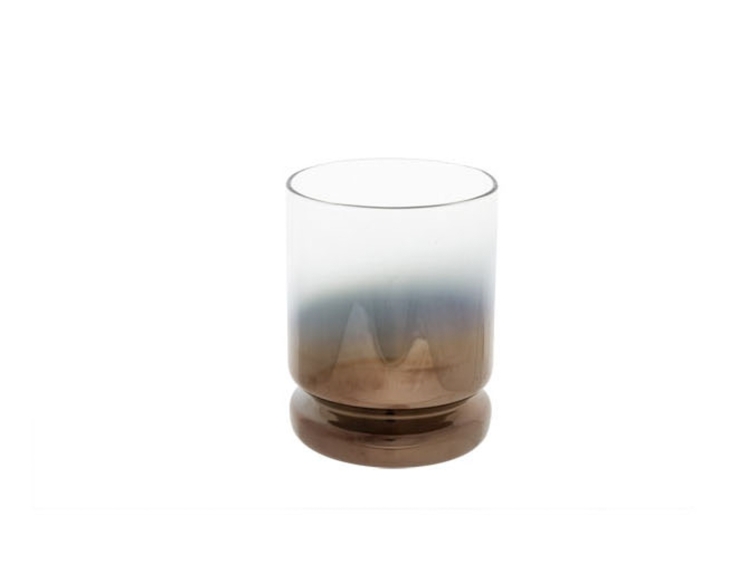 Petit bougeoir en verre fumé bronze cuivrée pour une déco d'intérieur moderne. Hauteur du photophore 10cm.