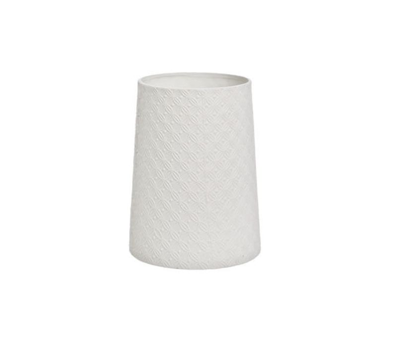Photophore conique blanc en porcelaine texturée motifs géométriques en relief H13cm - Lilosquare