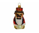See slide Boule de Noël chien Carlin en verre soufflé avec son costume de Noël. Décoration à suspendre au sapin de Noël , made in Europe