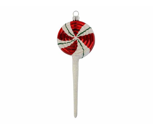 Suspension de Noël sucette blanche et rouge en verre soufflé pour décorer votre sapin de Noël. Made in Europe